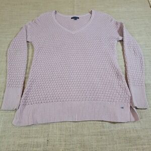 American Eagle Outfitters Sweater Pink‎ Knit V-Neck Women's Size Medium Boho